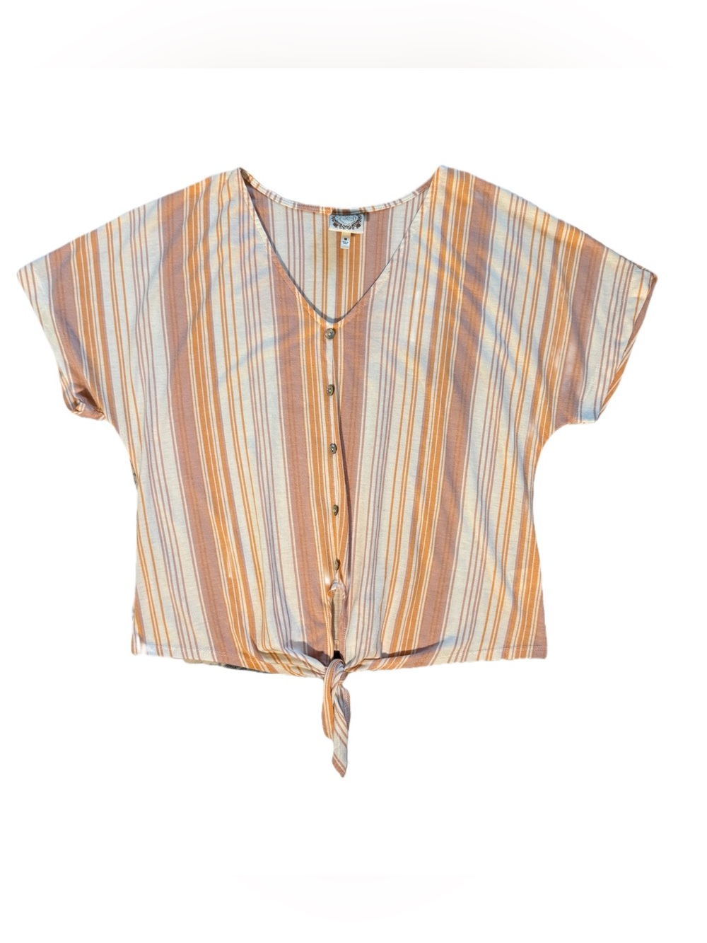 Striped Tie-Front V-Neck Blouse in Orange